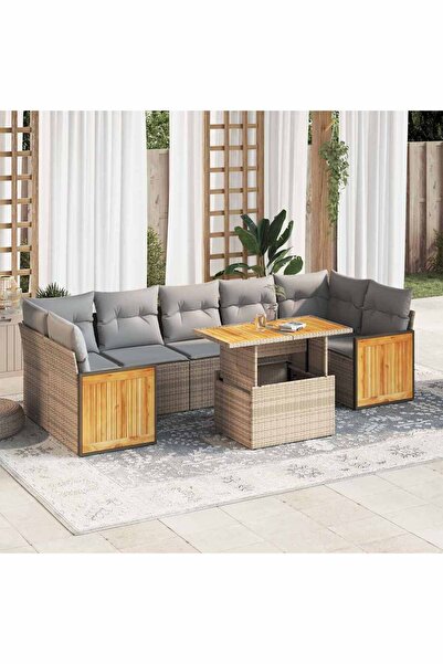 vidaxl Set canapele gradina cu perne 8 piese bej poliratan/lemn acacia