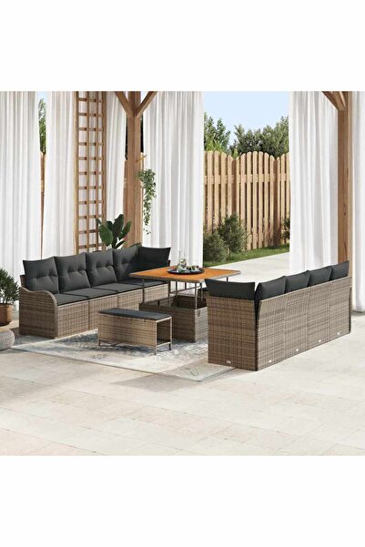 vidaxl Set de canapele pentru gradina cu perna 11 pcs Gri poliratan