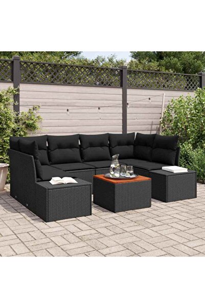 vidaxl Set de canapele pentru gradina 7 pcs Negru poliratan