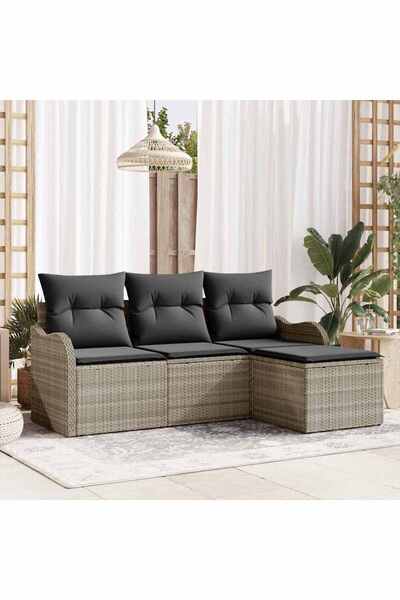 vidaxl Set de canapele pentru gradina 4 pcs Gri deschis Rattan poli
