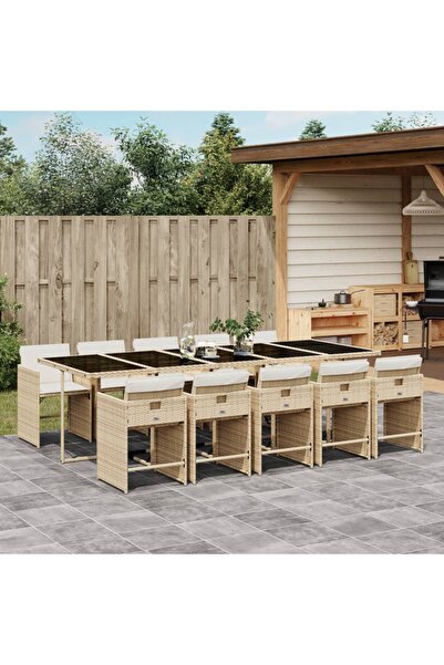 vidaxl Set mobilier de gradina cu perne, 11 piese, bej, poliratan