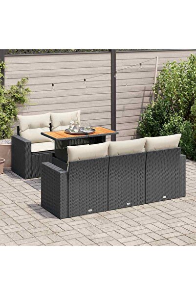 vidaxl Set mobilier de gradina cu perne, 6 piese, negru, poliratan