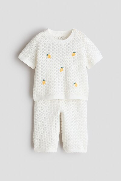 H&M 2 Parçalı Delik Desenli ve Pamuklu Triko Set