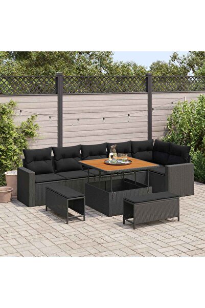 vidaxl Set de canapele pentru gradina 9 pcs Negru poliratan