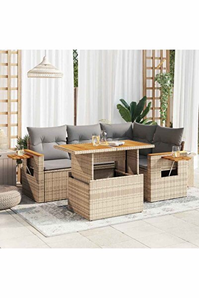 vidaxl Set canapele de gradina cu perne 5 piese bej poliratan/acacia