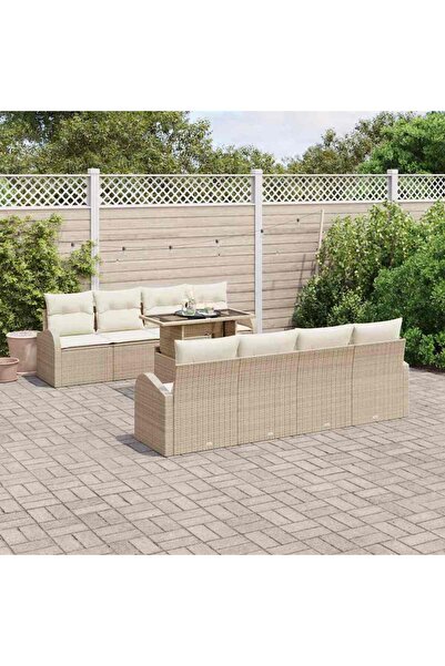 vidaxl Set de canapele pentru gradina cu perna 7 pcs Bej Rattan poli