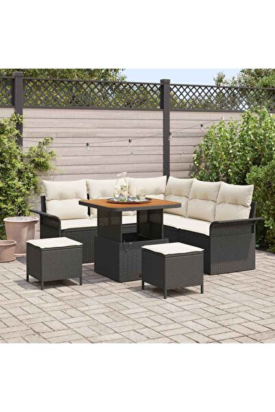 vidaxl Set de canapele pentru gradina cu perna 8 pcs Negru poliratan