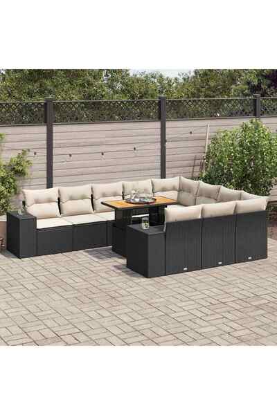 vidaxl Set canapele de gradina cu perne, 10 piese, negru, poliratan