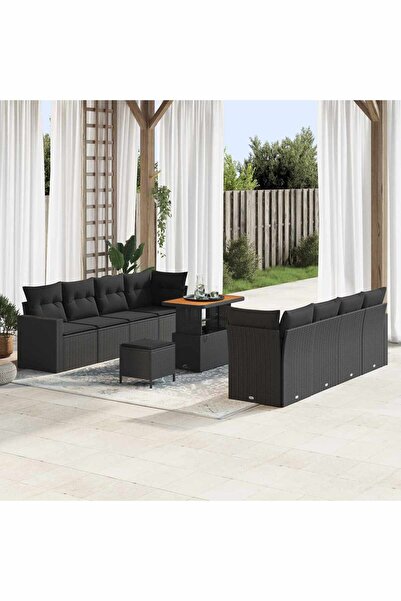 vidaxl Set de canapele pentru gradina 11 pcs Negru poliratan