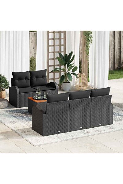vidaxl Set de canapele pentru gradina cu perna 6 pcs Negru poliratan