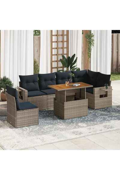 vidaxl Set canapele de gradina, 7 piese, cu perne, gri, poliratan