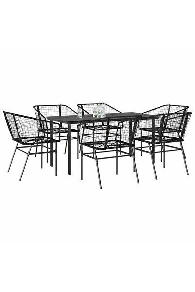 vidaxl Set de sufragerie de gradina 7 piese sticla neagra polirattan