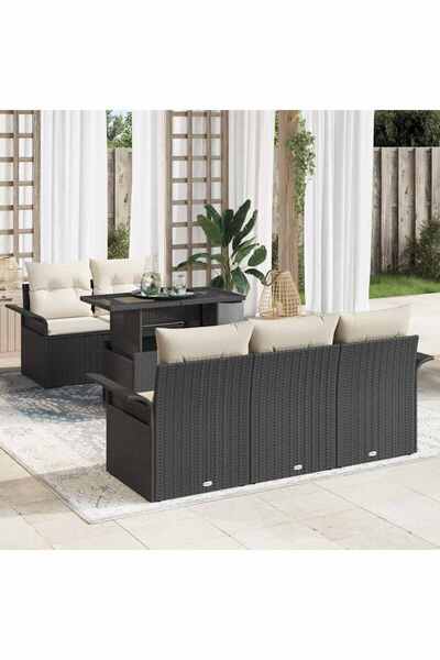 vidaxl Set de canapele pentru gradina cu perna 6 pcs Negru Poli Rattan