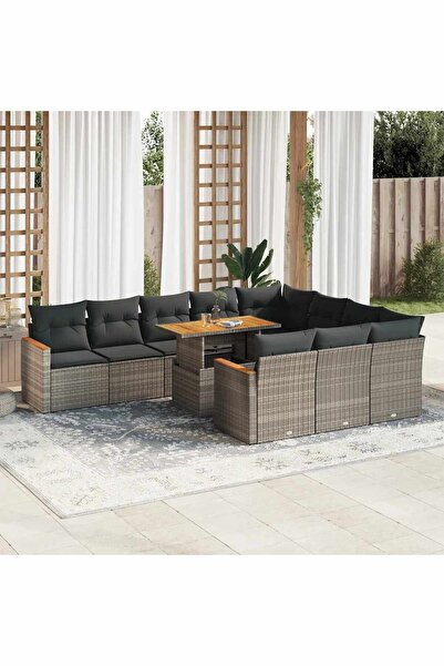 vidaxl Set canapele gradina perne 11 piese, gri, poliratan/lemn acacia
