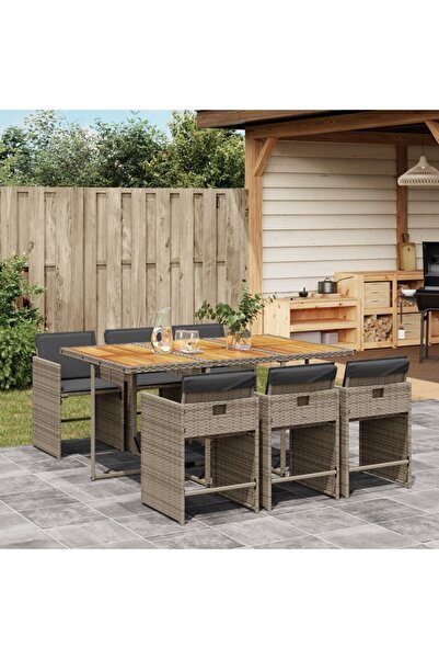 vidaxl Set mobilier de gradina cu perne, 7 piese, gri, poliratan