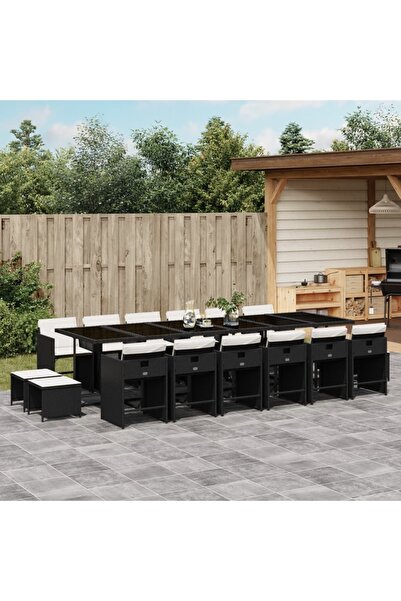 vidaxl Set mobilier de gradina cu perne, 17 piese, negru, poliratan