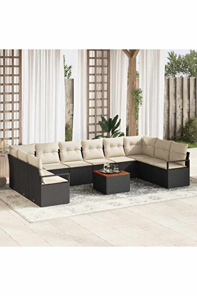 vidaxl Set de canapele pentru gradina cu perna 11 pcs Negru poliratan