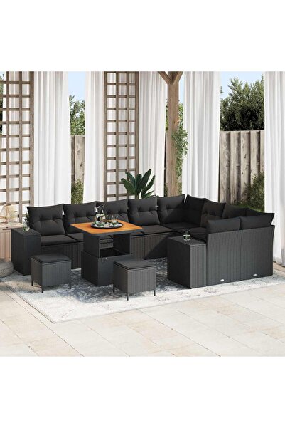 vidaxl Set de canapele pentru gradina cu perna 12 pcs Negru poliratan