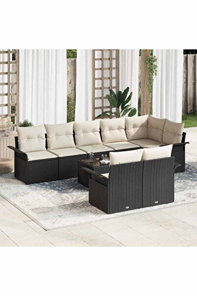 vidaxl Garden sofa set 9 pcs Black polyrattan