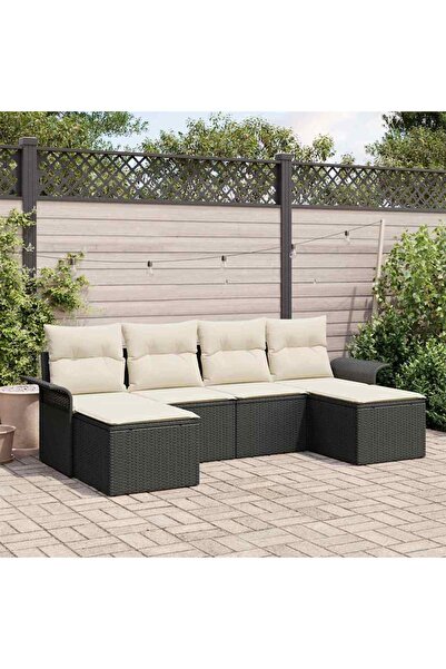 vidaxl Set de canapele pentru gradina cu perna 6 pcs Negru poliratan