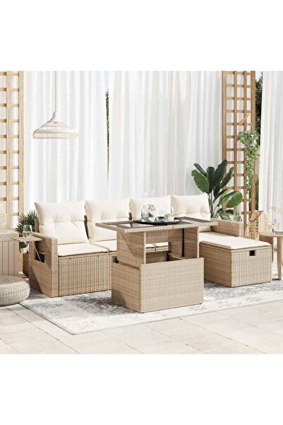 vidaxl Set canapele de gradina cu perne, 6 piese, bej, poliratan