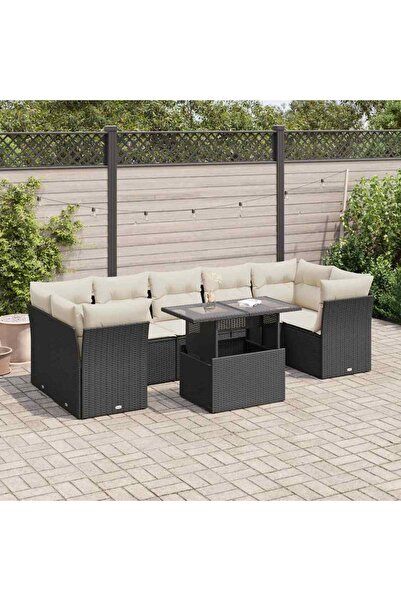 vidaxl Set mobilier de gradina cu perne, 8 piese, negru, poliratan