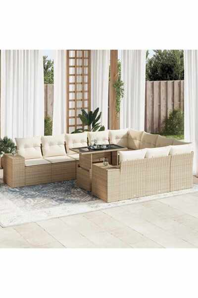 vidaxl Set canapele de gradina cu perne, 11 piese, bej, poliratan