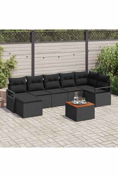 vidaxl Set de canapele pentru gradina cu perna 8 pcs Negru poliratan