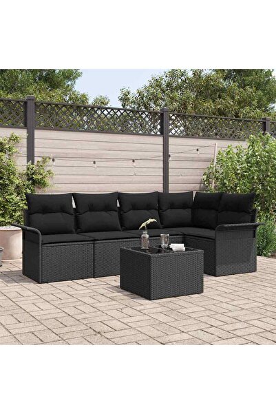 vidaxl Set de canapele pentru gradina cu perna 6 pcs Negru Rattan poli