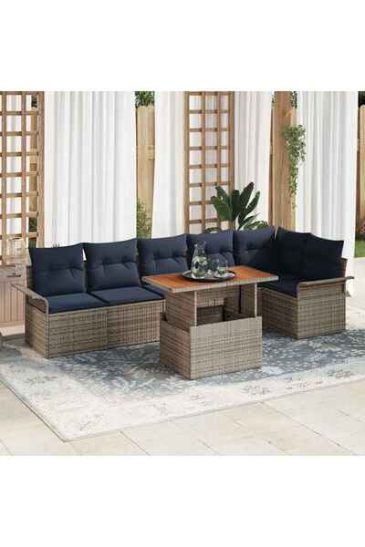 vidaxl Set de canapele pentru gradina 7 pcs Gri Rattan poli
