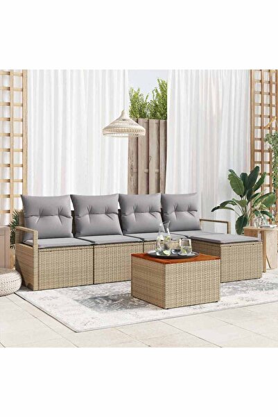 vidaxl Set de canapele pentru gradina cu perna 6 pcs Bej poliratan