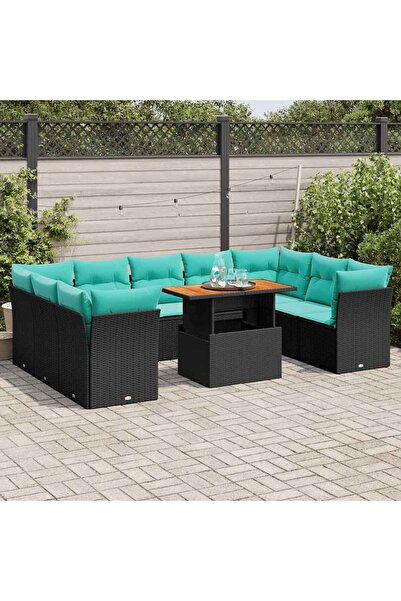 vidaxl Set canapele de gradina cu perne, 10 piese, negru, poliratan