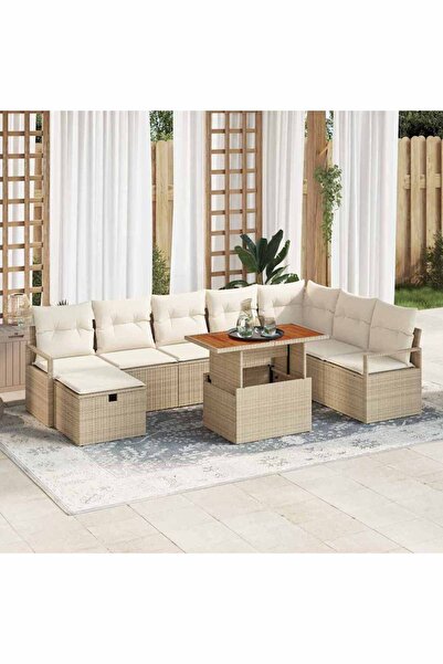 vidaxl Set de canapele pentru gradina 9 pcs Bej poliratan