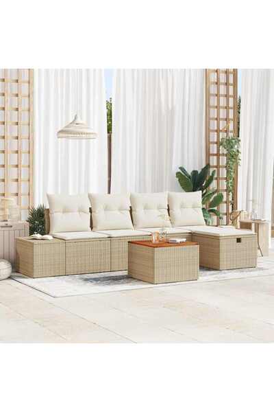 vidaxl Set de canapele pentru gradina cu perna 6 pcs Bej Rattan poli