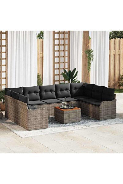 vidaxl Set de canapele pentru gradina cu perna 10 pcs Gri poliratan