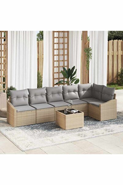 vidaxl Set de canapea cu perna 7 pcs Bej poliratan