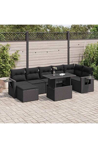 vidaxl Set mobilier de gradina cu perne, 8 piese, negru, poliratan