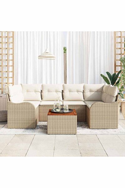 vidaxl Set de canapele pentru gradina 7 pcs Bej È™i crem poliratan