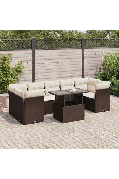vidaxl Set canapele de gradina cu perne, 8 piese, maro, poliratan