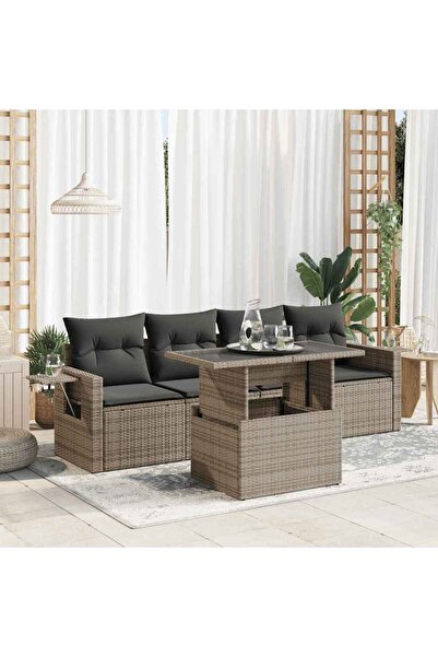 vidaxl Set canapea de gradina cu perne, 5 piese, gri, poliratan