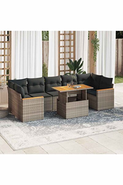 vidaxl Set canapele gradina cu perne 8 piese gri poliratan/lemn acacia