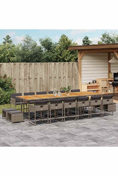 vidaxl Set mobilier de gradina cu perne, 17 piese, gri, poliratan