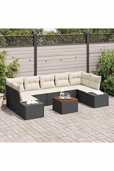 vidaxl Set de canapele pentru gradina cu perna 8 pcs Negru poliratan