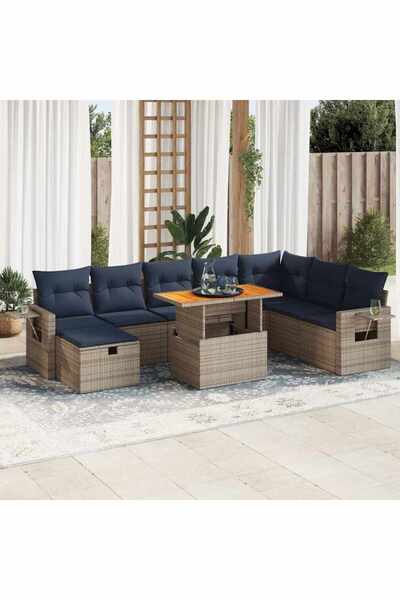vidaxl Set canapele gradina cu perne 9 piese gri poliratan/lemn acacia