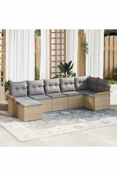 vidaxl Set de canapele pentru gradina cu perna 7 pcs Bej poliratan