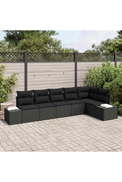 vidaxl Set de canapele pentru gradina cu perna 6 pcs Negru poliratan