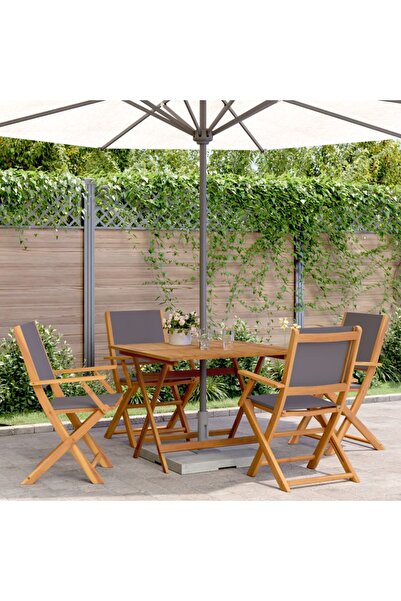 vidaxl Set mobilier de gradina 5 piese textil antracit/lemn masiv