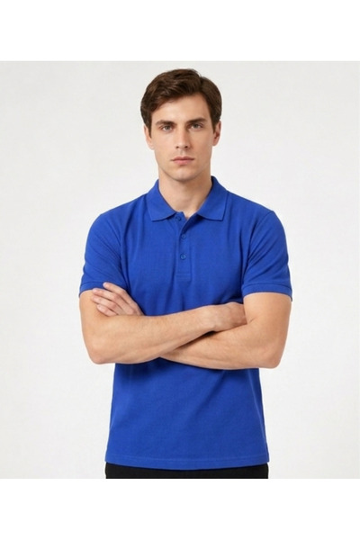 PandaForma Saks Mavi Unisex Polo Yaka Kısa Kol T-shirt Basic,İş,Okul Kıyafeti