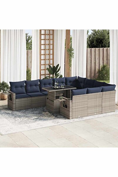 vidaxl Set canapele gradina perne 11 piese, gri, poliratan/lemn acacia