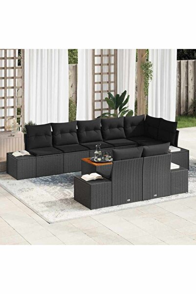 vidaxl Set de canapele pentru gradina cu depozitare 9 pcs Negru